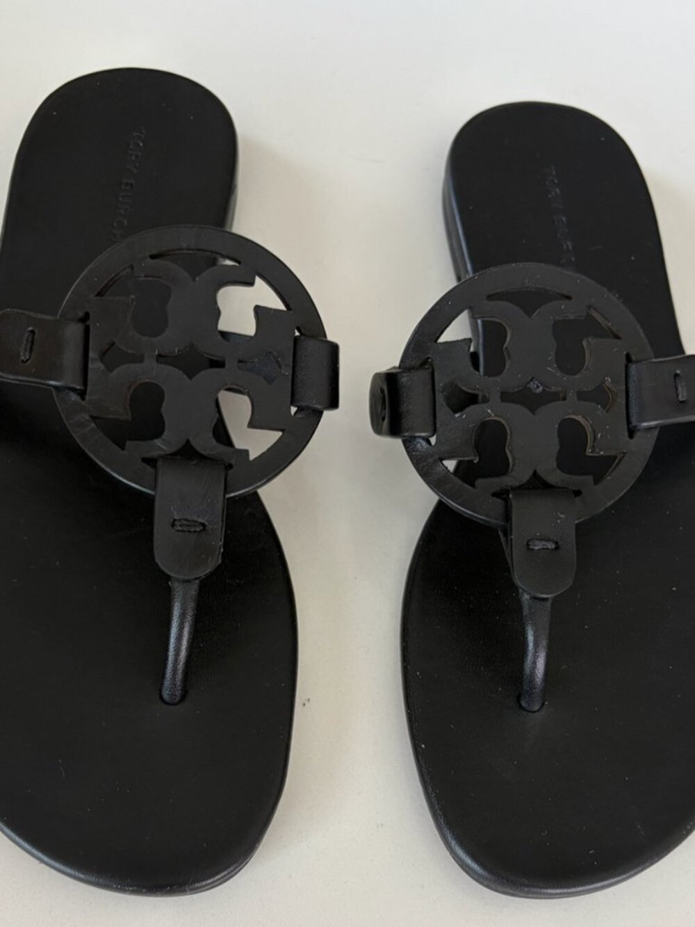 TORY BURCH MILLER LEATHER BLACK SANDALS - SIZE 6
